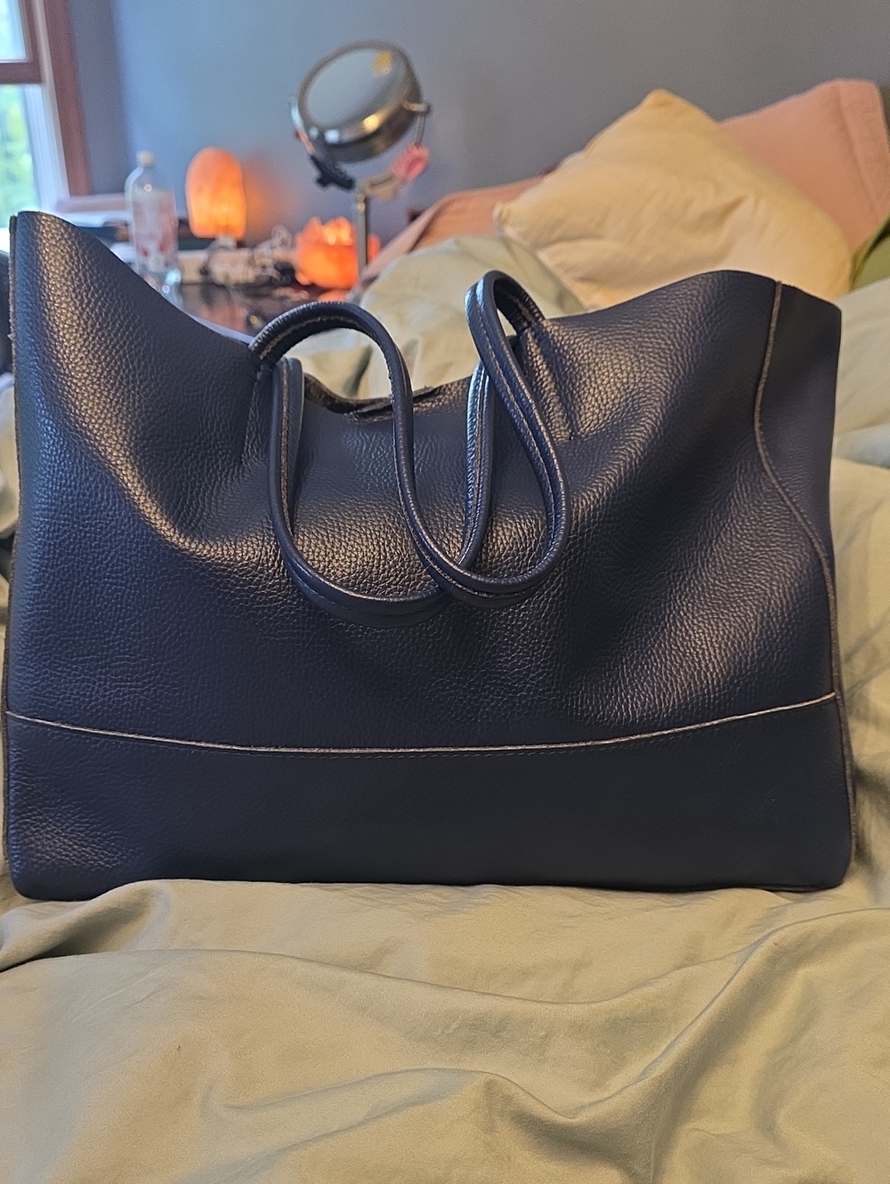Adoratti The Carryall Leather Tote Blue New Italian Real Leather Made In Italy